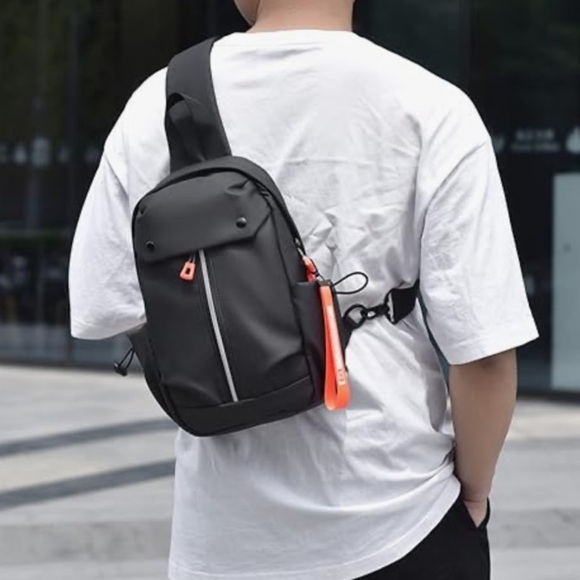Black Crossbody Sling Backpack Men Shoulder Strap Sling Bag USB Charger Port